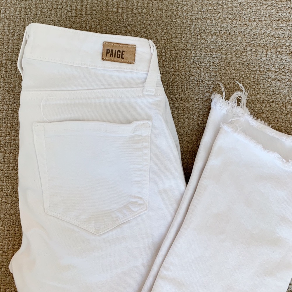 PAIGE Denim Frayed-Hem White Skinny Jeans